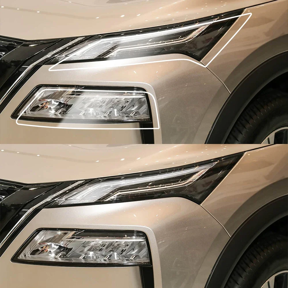 Rauchschwarze Hochglanz-TPU-Scheinwerferschutzfolie für Nissan X-trail/Rogue T33 T32 2017-2026 Vorgeschnittene PPF Anti-Kratz-Folie – Detail 3