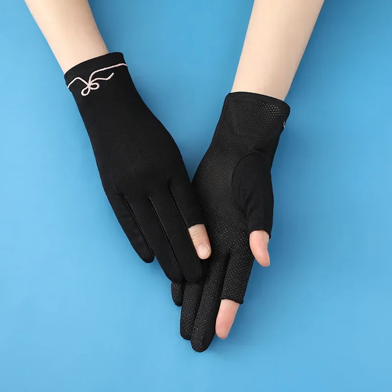 

New Women Sunscreen Golves Driving Slip-resistant Cotton Thin Anti UV Elasticity In Summer Fashion Breathable Half Finger Glove