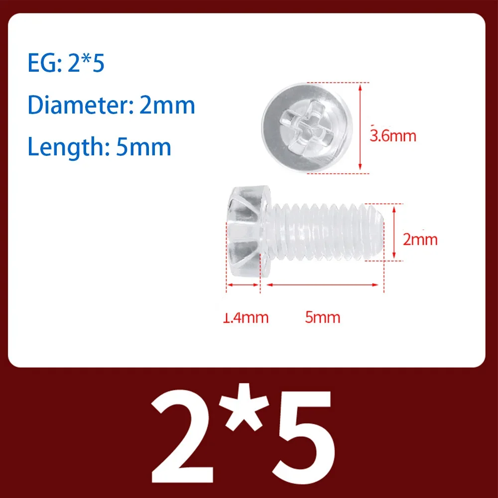 Transparent Plastic Phillips Button Head Screw M2 M2.5 M3 M4 M5M M6 M8 Round Head Nylon Screws Plastic Phillips Bolt 20-100Pcs