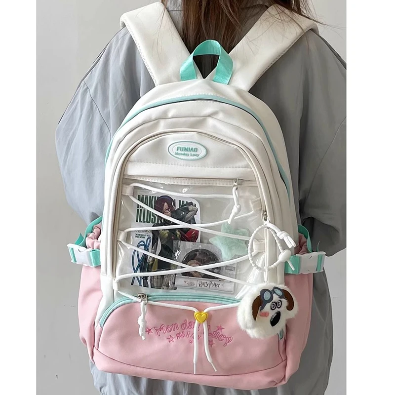 HAEX Dopamine Backpack Women 2025 Cross String DIY Anime Badge Ita Bags Harajuku Large Capacity Students Mochilas Para Mujer