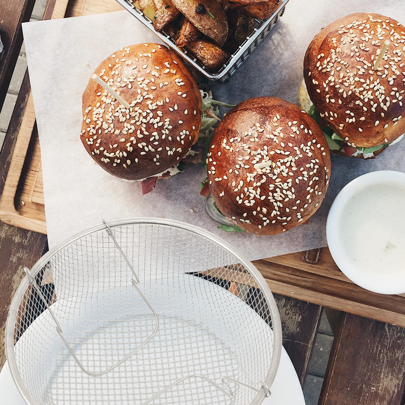 سلة مقلية شديدة التحمل من الفولاذ المقاوم للصدأ لقلي الزيت ورقائق الأسماك والخضروات وطلاء غير لاصق وأدوات المطبخ سهلة التنظيف #4