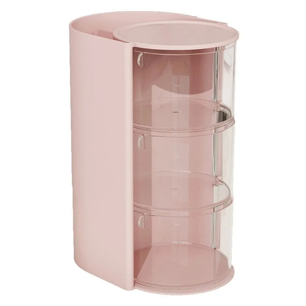 

3-Layer Makeup Brush Holder Transparent Large Capacity Jewelry Organizer Box Rotatable Drawer Style Cosmetic Storage Box