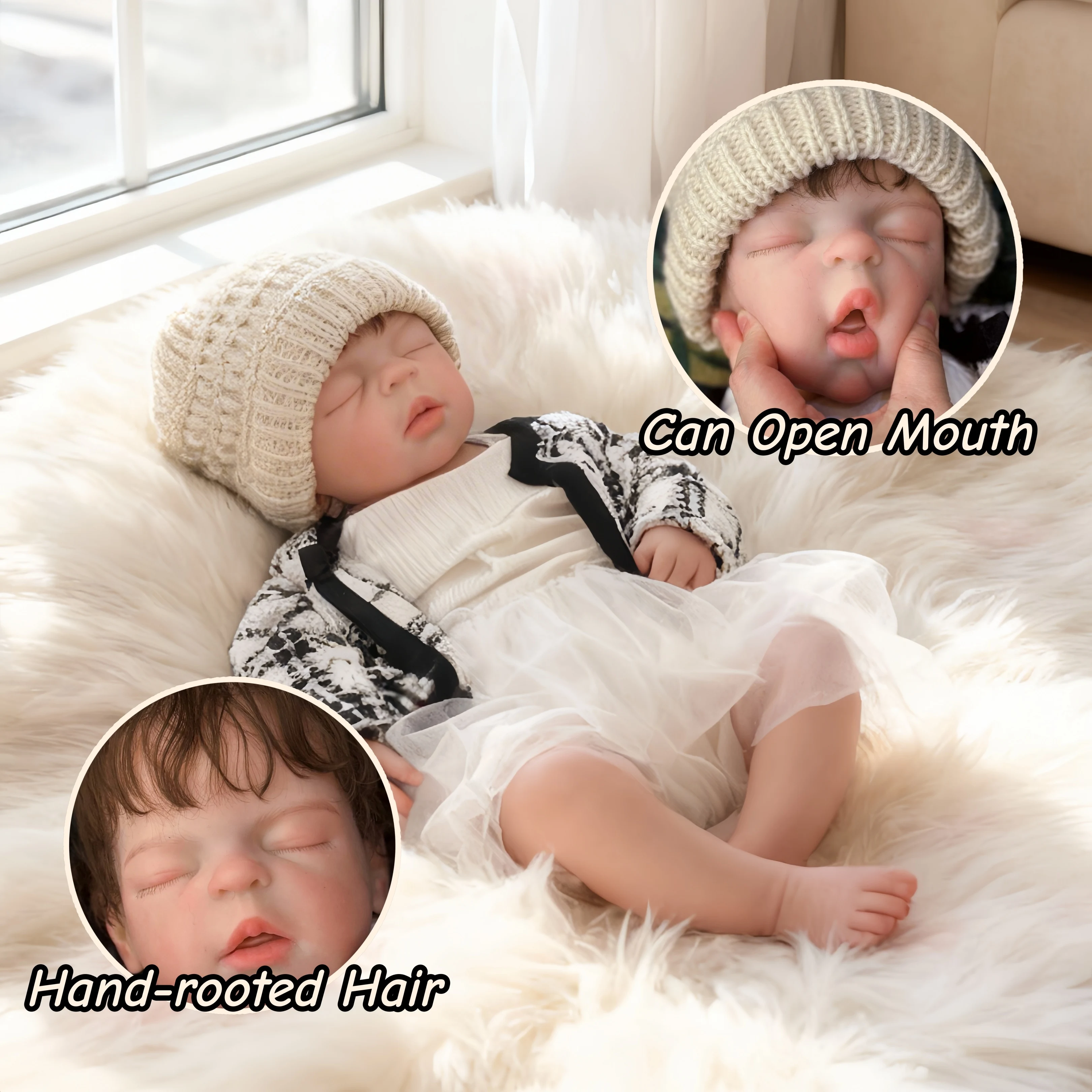 

22-дюймовая реалистичная кукла реборн, силиконовая девочка с укорененными волосами, можно открыть ртом, имитирующие художественные игрушки для новорожденных для коллекции/подарка