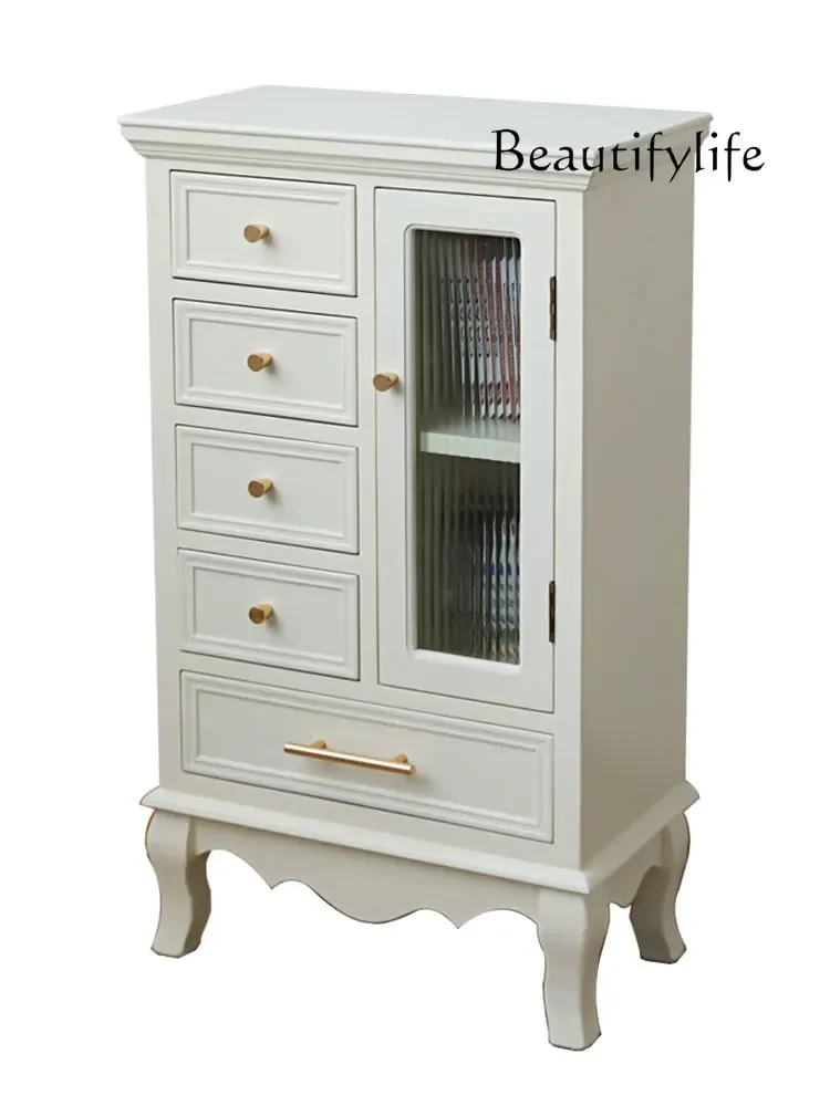 American cream style solid wood chest modern simple drawer storage cabinet