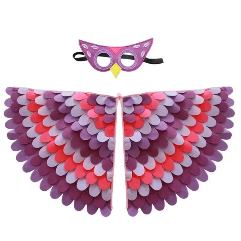 

Kids Cape Animal Wings Mask Suit Stage Performance Peacock Owl Parrot Felt Halloween Bird Cosplay Cloak for Girls Boyss;3'v,6.h;