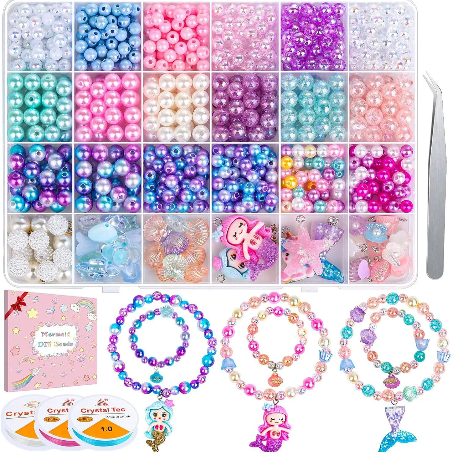 Mermaid Imitation Pearls Mix 6-7mm Round ABS Beads with Hole for Needlework Jewelry Making DIY Charms Handmade Bracelet