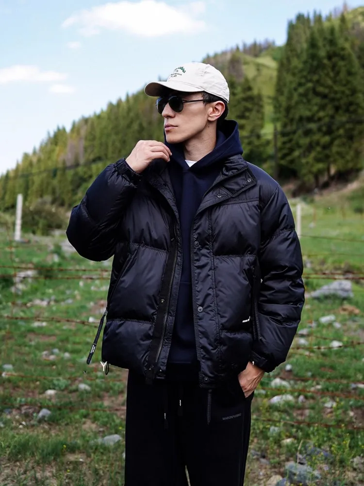 Winter Mens Fashion Thick Warm White Duck Down Jacket Teenagers Casual Outwear Overcoat Stand Collar Loose Fit White Duck Jacket