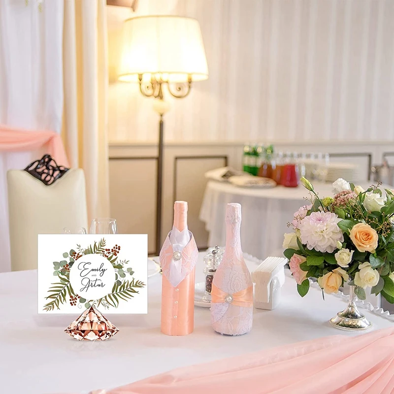 Portatarjetas con Clip para arpa, soporte para números de mesa, soportes para tarjetas de mesa de cristal acrílico con diamantes para decoraciones de mesa de boda