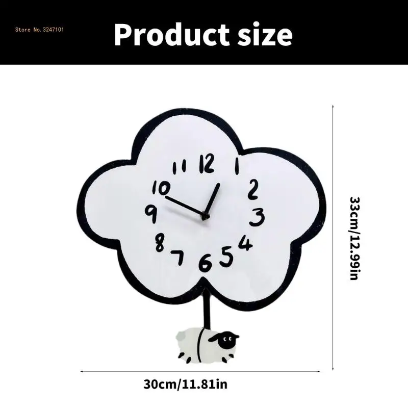 Acrylic Cloud Sheep Mute Wall Clock with Swing Pendulum Kids Bedroom Decoration Dropship