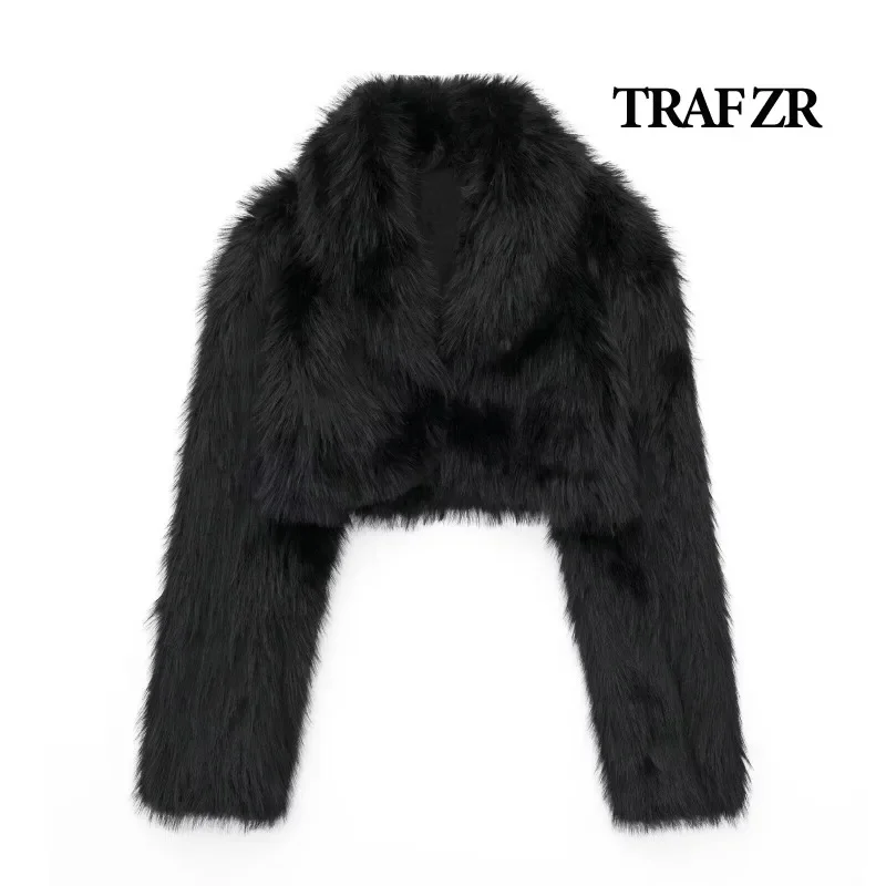 TRAF ZR Padded Coat Winter Coats Elegant Luxury Women's Coat Female Warm Woman Winter Coats Artificial Fur Black Cropped Coats