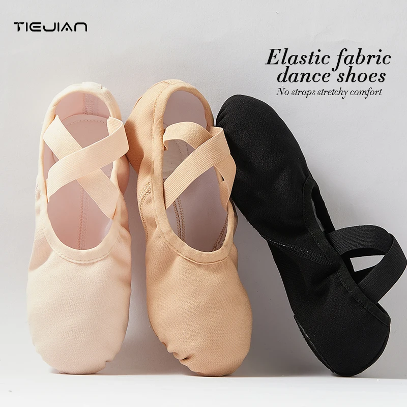 Elastic Fabric Dance Shoes Soft Comfortable for Ballet Exam Practice Children Adults Breathable Wear-Resistant Dance Footwear