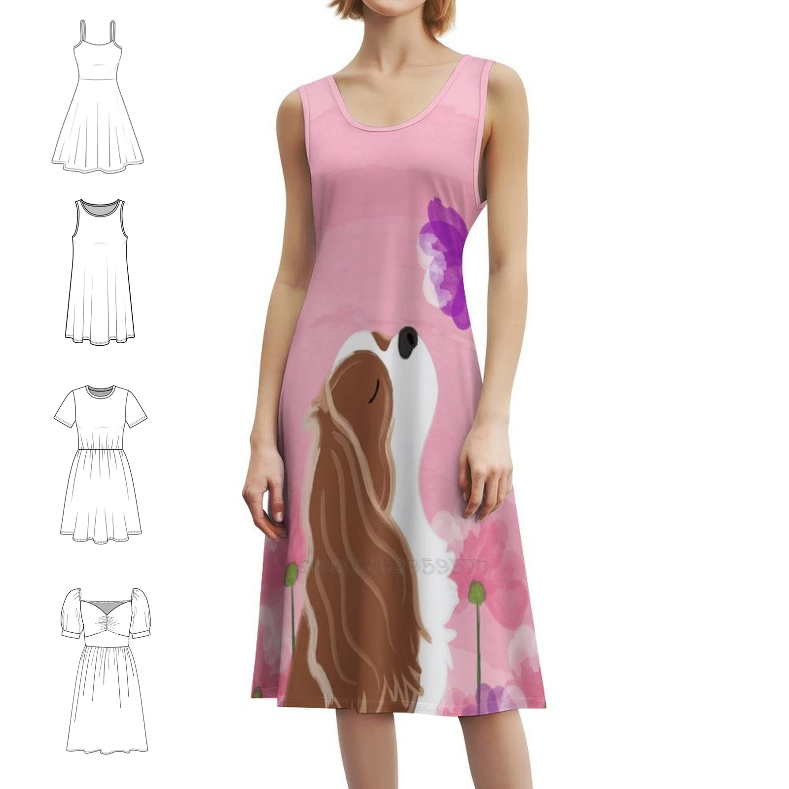 رومانسية كافالير كينغ سبانيل-بلينهايم الكورية نمط فستان كاجوال للنساء بسيط اليومية مكتب سيدة فساتين كافالير كينغ #1