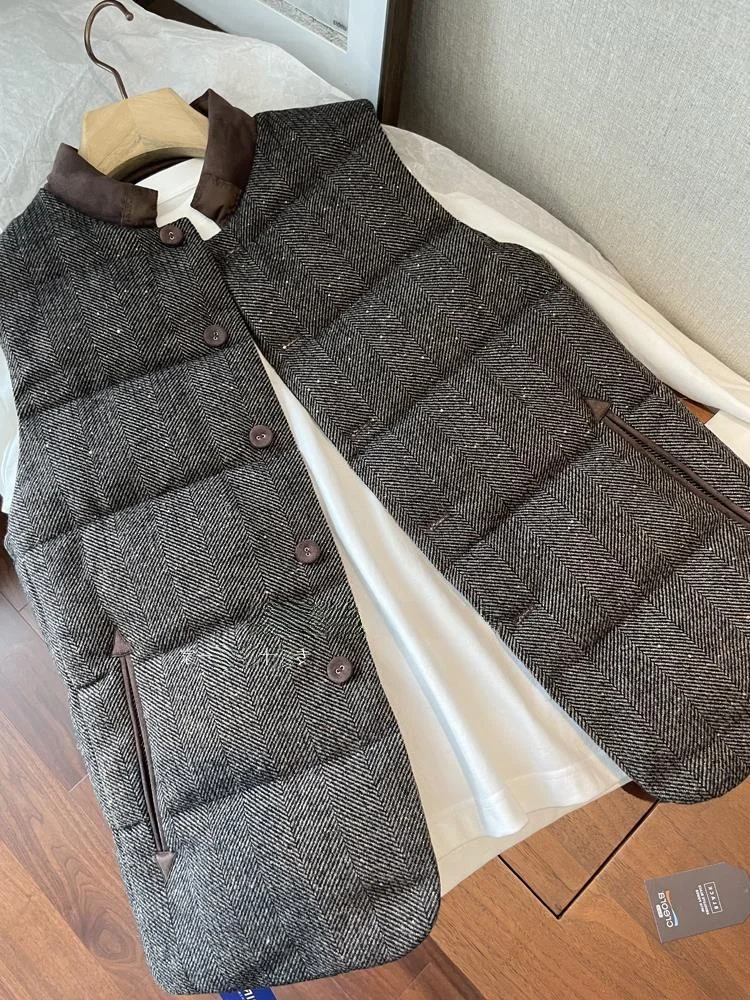 

Top Luxury Geometric Pattern Women's Goose down Wool Vest Sparkling Thiened Autumn Winter Faion Ladies' Svel Coat