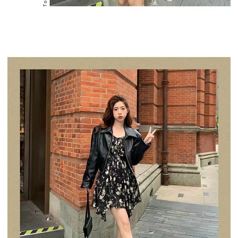 Short Leather Jacket New High-end Design Jacket Motorcycle Tops for Women