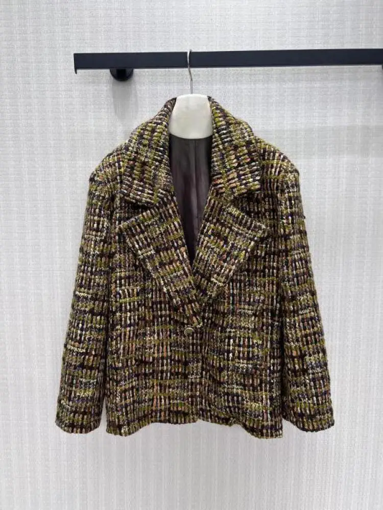 Loose Casual Vintage Jacket 2026 New Arrival Fashionable All-match Slim Look Lapel Long Sleeve Mixed Color Tweed Coat For Women