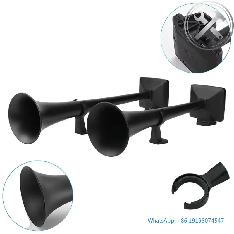 

Two Trumpet Air Horn Universal Sound Signal Parts For Truck Trailer Boat