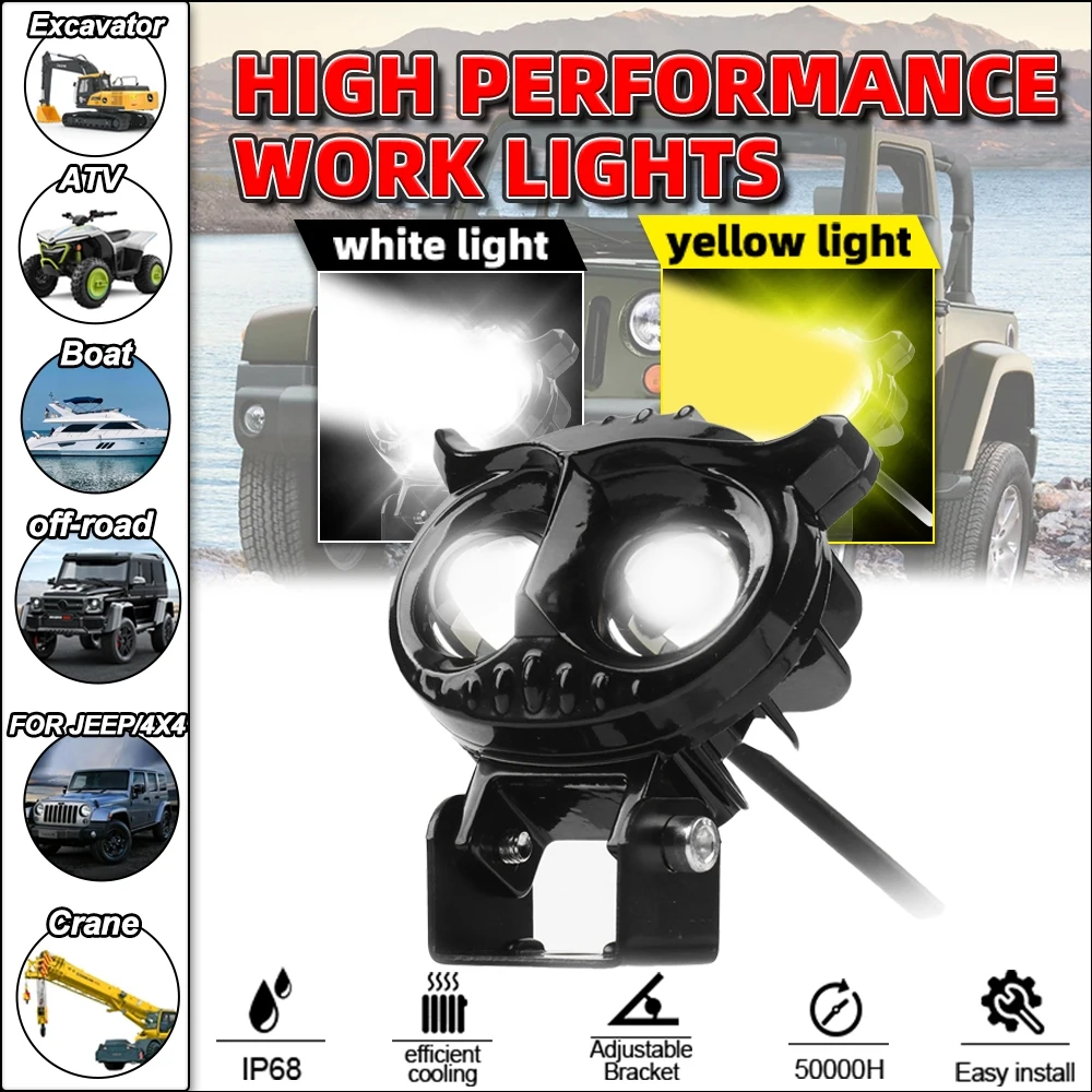 

Owl LED Motocycle Headlight 3000K 6000K White Yellow Spotlights LED Work Light 12V Fog Lamp For Moto Scooters ATV Car Truck