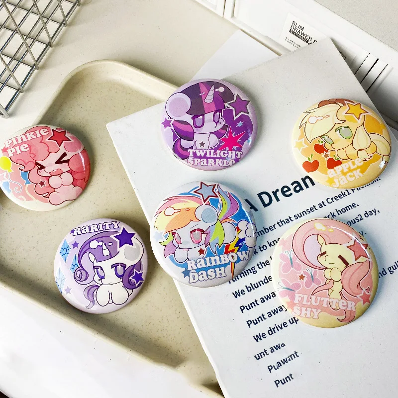 Kawaii My Little Pony Badge Fluttershy Pinkie Pie Twilight Sparkle Fluttershy Cartoon Anime Brooch Cute Pin Girl Gift Kids Toy