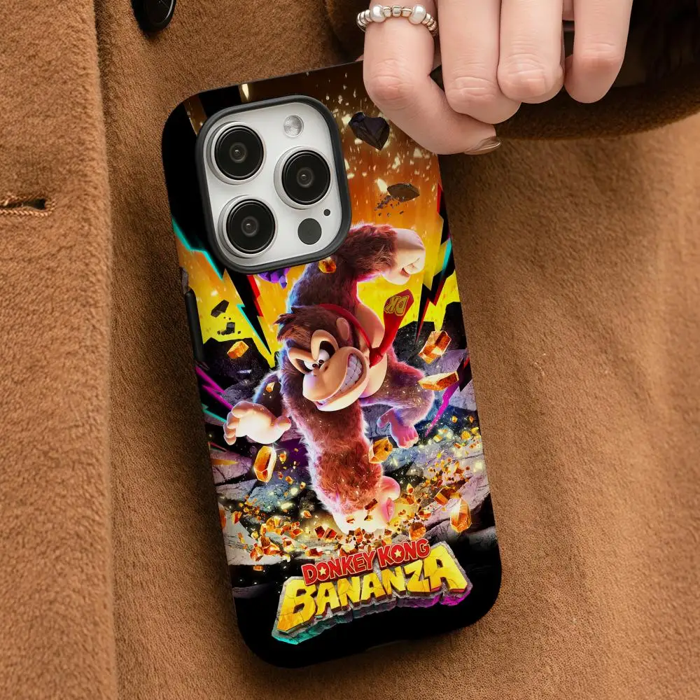 

D-Donkey Kong Bananza Phone Case For iPhone 16 15 14 13 12 11 Pro Max Plus Glossy HD Double-Layer Liquid Back Film Hard Shell