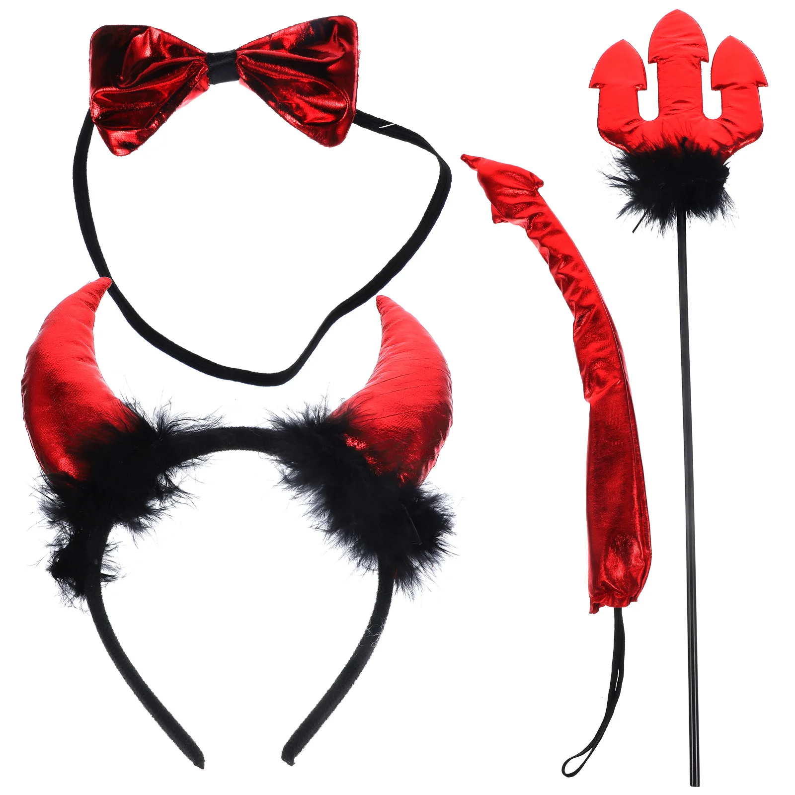 1 accesorios de juego de rol, diadema, pajarita, tenedor de pescado, cola, fiesta, Cosplay, disfraz de diablo de Halloween, conjunto de cola con orejas de diablo para fiesta