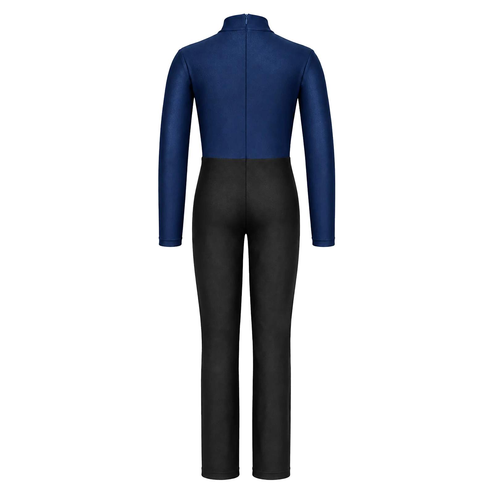 Boys Rhinestone Dance Figure Skating Jumpsuit Kids Long Sleeve Gymnastics Bodysuit for Latin Tango Roller Ice Skating Clothes