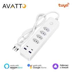 AVATTO Tuya WiFi Brazil Standard Smart Power Strip，Plug Power Strip 4 Outlets 2 USB 2 Type C Outle Support Alexa Google Home