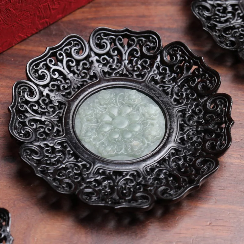 Purple Sandalwood Transparent Carving Interlock Branch Lotus Pattern Teacup Mat Specification 7.8*0.8 Holder Tea Cup Coaster Hea