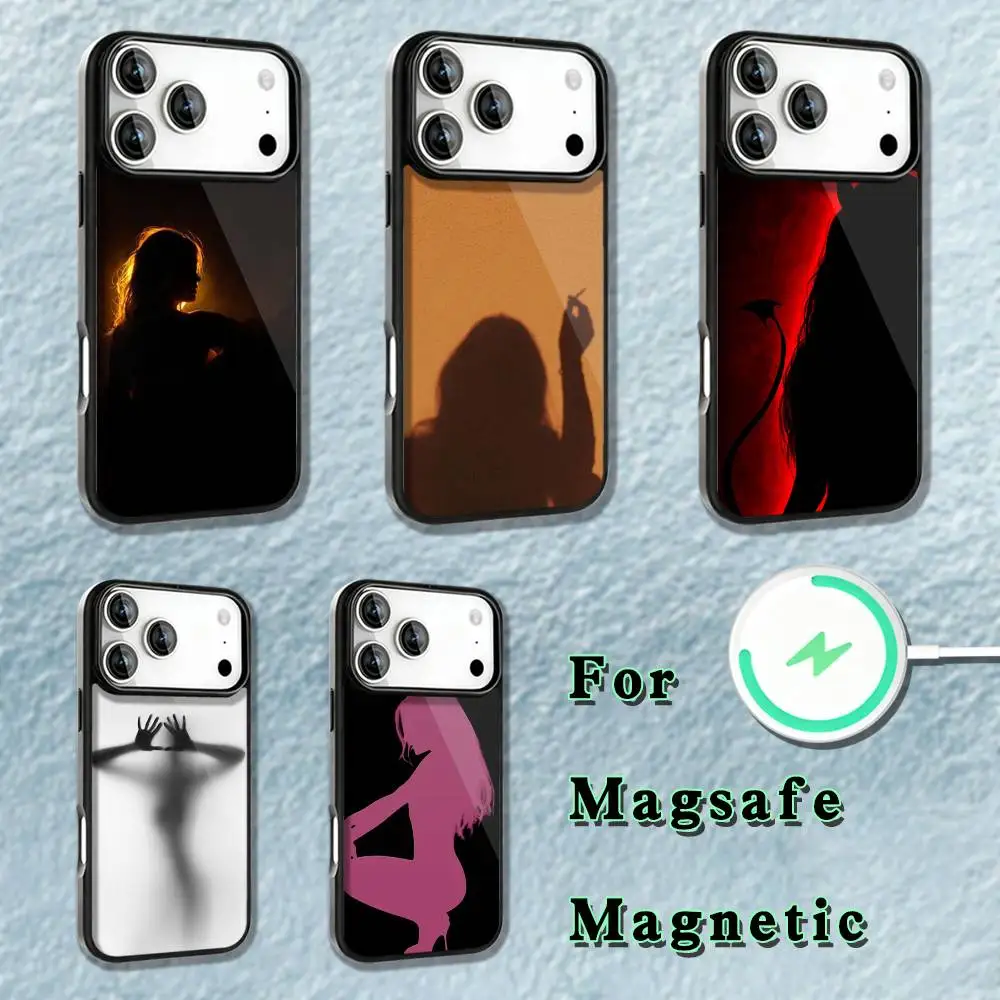

Чехол для телефона Silhouette Girl для iPhone 17,16,15,14,13,12,11,Pro,Max,Plus,Mini,SE4,E с магнитной беспроводной зарядкой Magsafe