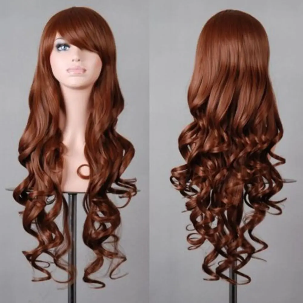 Vibrant Curly Wave Wig with Bangs - Synthetic Hair, Buckle Net Cap, Elegant Style for Women
