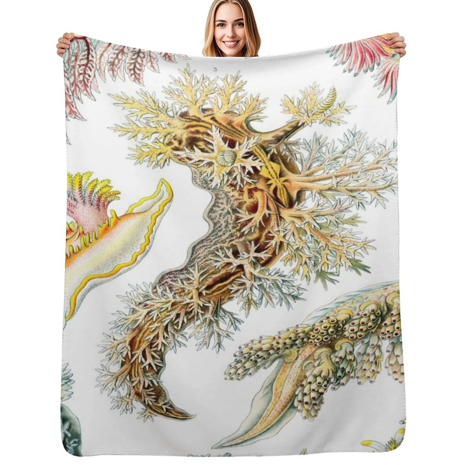 Haeckel Nudibranchia Drawing Throw Blanket Foldable Soft Warm Blanket for Outdoor Use