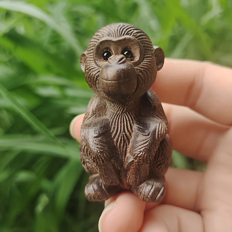 Carved Spirit Monkey Figurine, Zodiac Monkey Mascot, Zen-Inspired Home Decor, Modern Minimalist Style Decoration, Office Desk Display Item