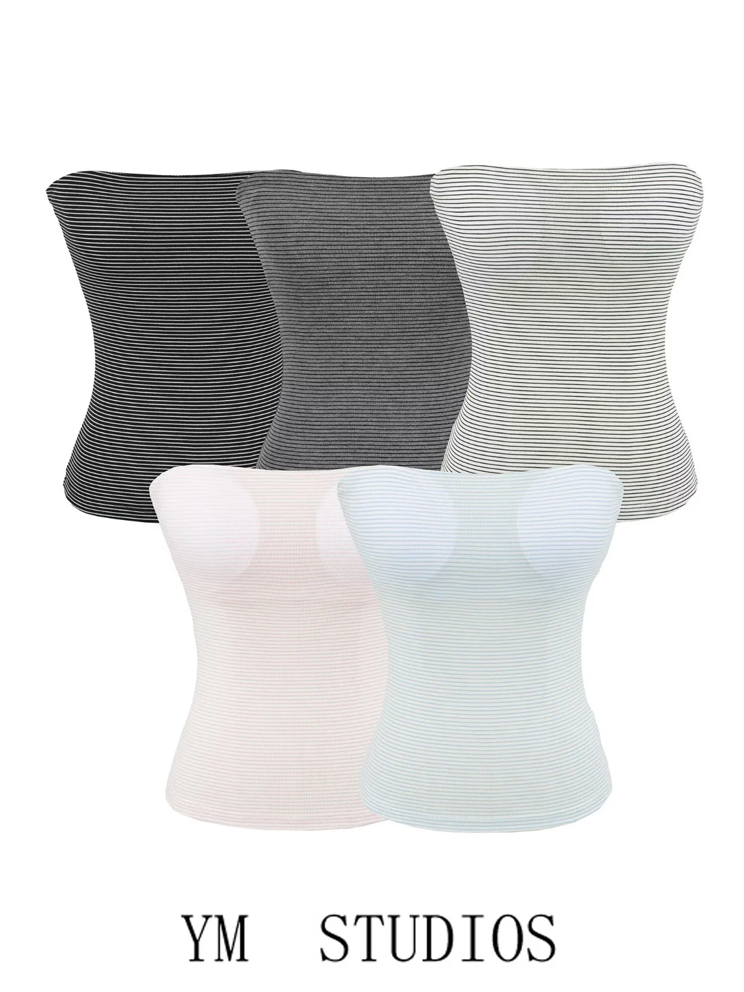 Women's Sexy Striped Tube Top Vest with Chest Pad Design Summer Outerwear Large Chest Illusion Wrap Chest Tank Top