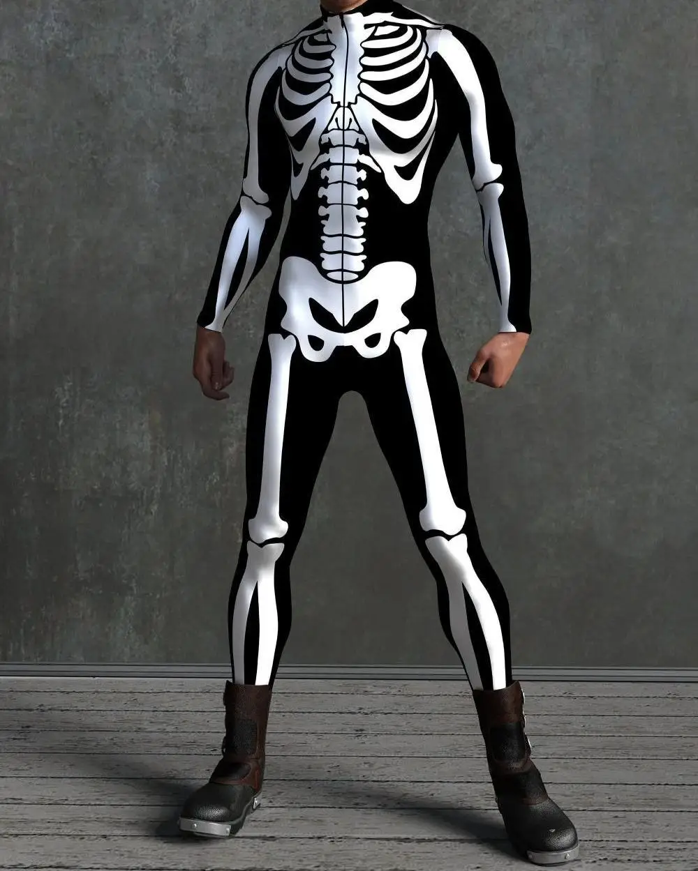 POP Halloween-Skelett-Cosplay-Overall mit Daumen, bunter Kunstdruck, Bodysuit mit Reißverschluss vorne, Catsuit, Themenparty-Outfit, Rave-Outfit – Detail 15
