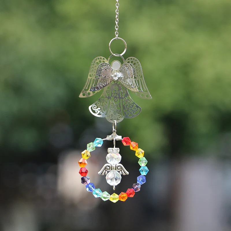 1PCS Angel Crystal Suncatcher Hanging Suncatcher Prism Ornament Rainbow Maker Pendant for Home Curtain Garden Car Decoration