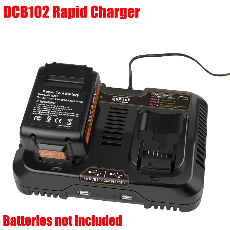 

DCB102 Replacement Charger Power Tool Battery Charger Compatible with For Dewalt 20V Lithium Batteries Dual-Port Rapid Charger