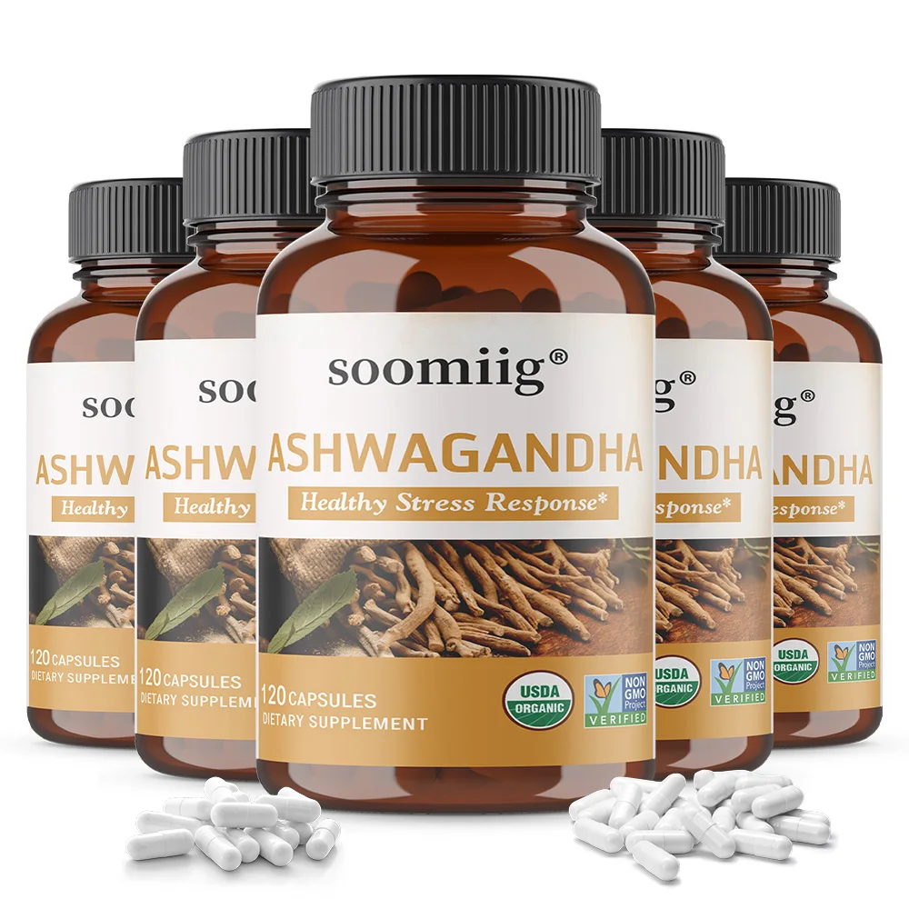 Organic Ashwagandha Root Extract Capsules for Mood, Sleep, Energy Support - Antioxidant Supplement