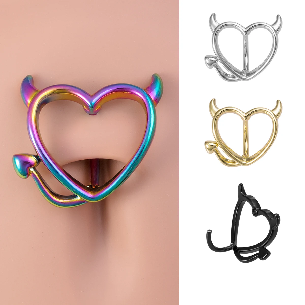 1pc Devil Heart Belly Button Ring Stainless Steel Cute Navel Piercing For Women Men Sexy Body Jewelry All Saints' Day