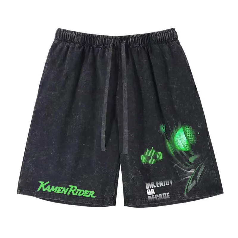 อะนิเมะ Kamen กางเกงขาสั้น Vintage ล้างมังงะ Decade DouBle กีฬากางเกงขาสั้น DTG พิมพ์กางเกงผ้าฝ้าย Y2K ครึ่งกางเกง Board Man Girl