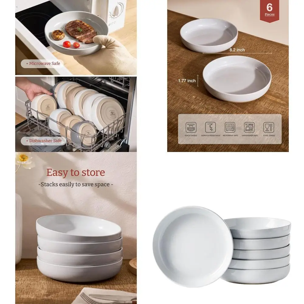 

Set of 6 Pasta and Salad Bowls, Ideal for Housewarming, Thanksgiving, Christmas Gifts, Light Gray