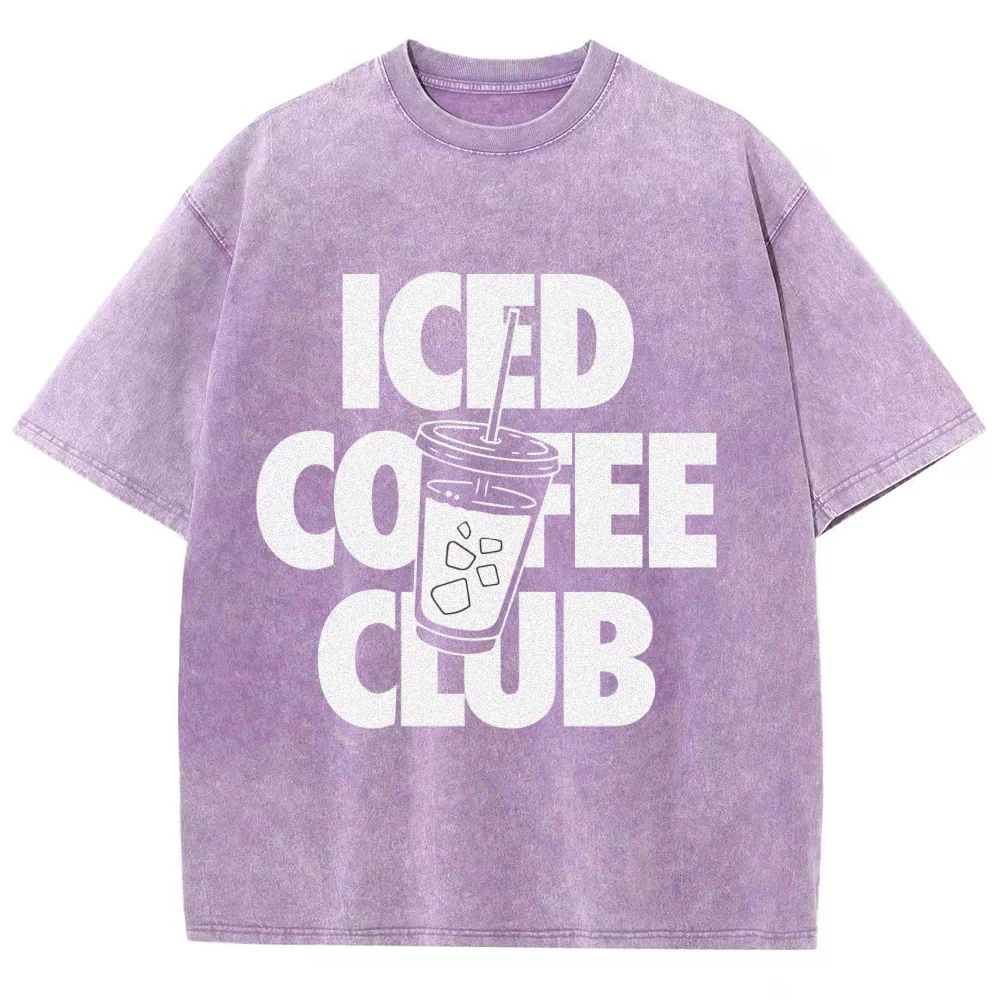 Iced Coffee Club Unisex Fit Washed T-Shirt, Vintage Trendy Stylish Y2k Latter Shirt, Coffee Lover Shirt Gift