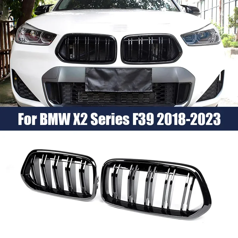 

2Pcs Car Front Bumper Kidney Grilles for BMW X2 Series F39 2018-2023 Piano Black Racing Grills Auto Accessories
