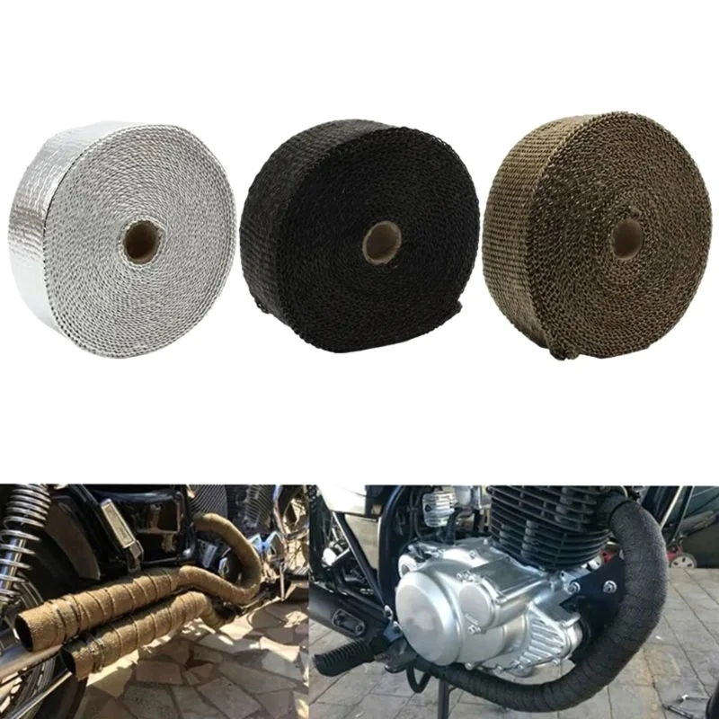 Rollo envoltura térmica escape 2 "x 16 pies, fibra vidrio para colector motocicleta, cinta envoltura térmica