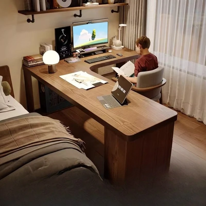 

All solid wood corner desk bookcase integrated combination, with drawer corner corner