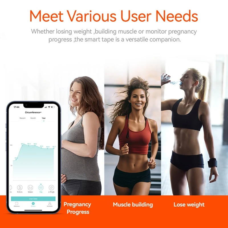 Smart Body Tape Measure,Retractable Bluetooth Fitdays APP Monitoring Body Fat BMI Tool For Fitness Shape & Weight Loss