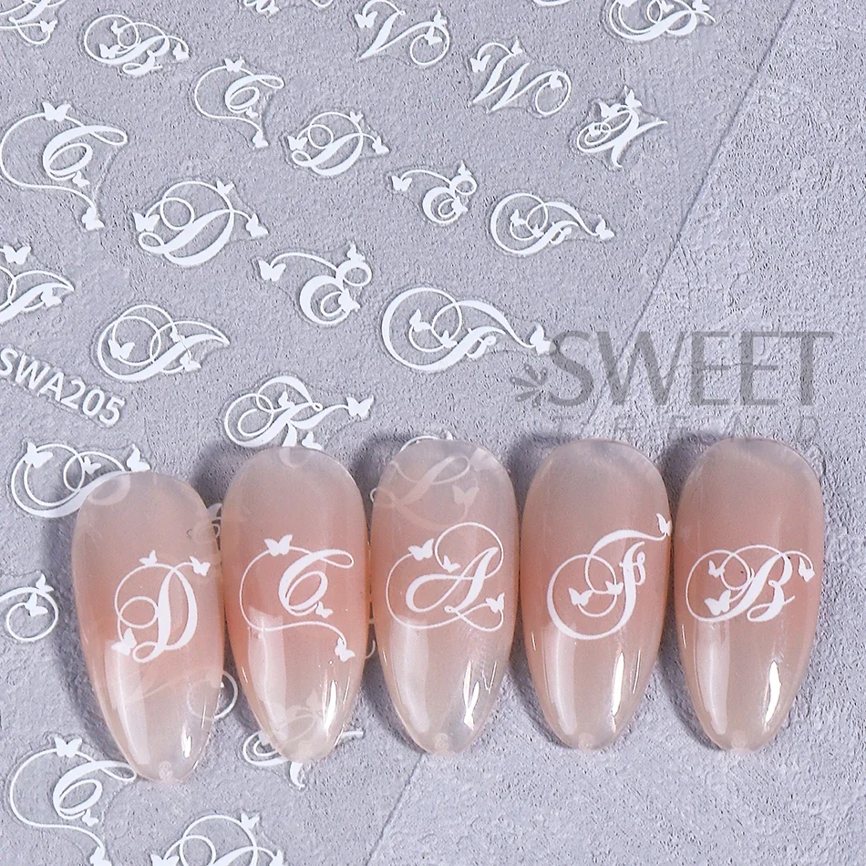 4pcs Gothic Letter Nail Sticker Y2K Cool Design Black White English Alphabet Adhesive Nail Decal DIY Manicure Decoration Sliders 5