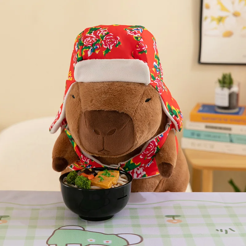 Kawaii Capybara knuffel in noordoosten Chinese bloemenjas gevulde pop voor kinderen verjaardag kerstcadeau schattige zachte dierenpop