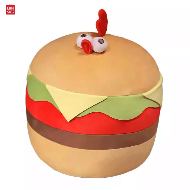 MINISO Dundun Series Burger Chicken Plush Toy Cute Sofa Ornaments Kawaii Doll Pillow Furry Peripheral Ornaments Funny Kids Gift