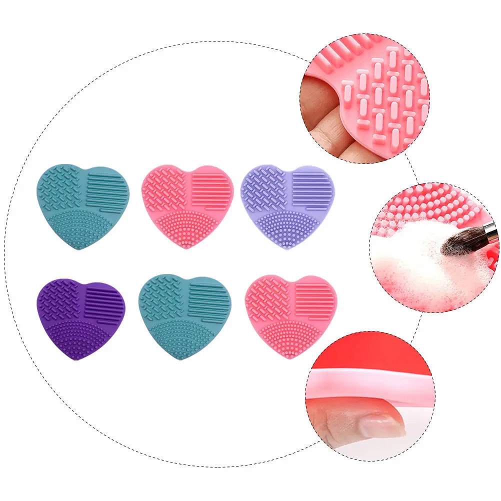 6Pcs Silicone Makeup Brush Cleaning Pad Heart Shaped Portable Cleansing Tool Easy to Clean and Use Brush Cleaner Mat