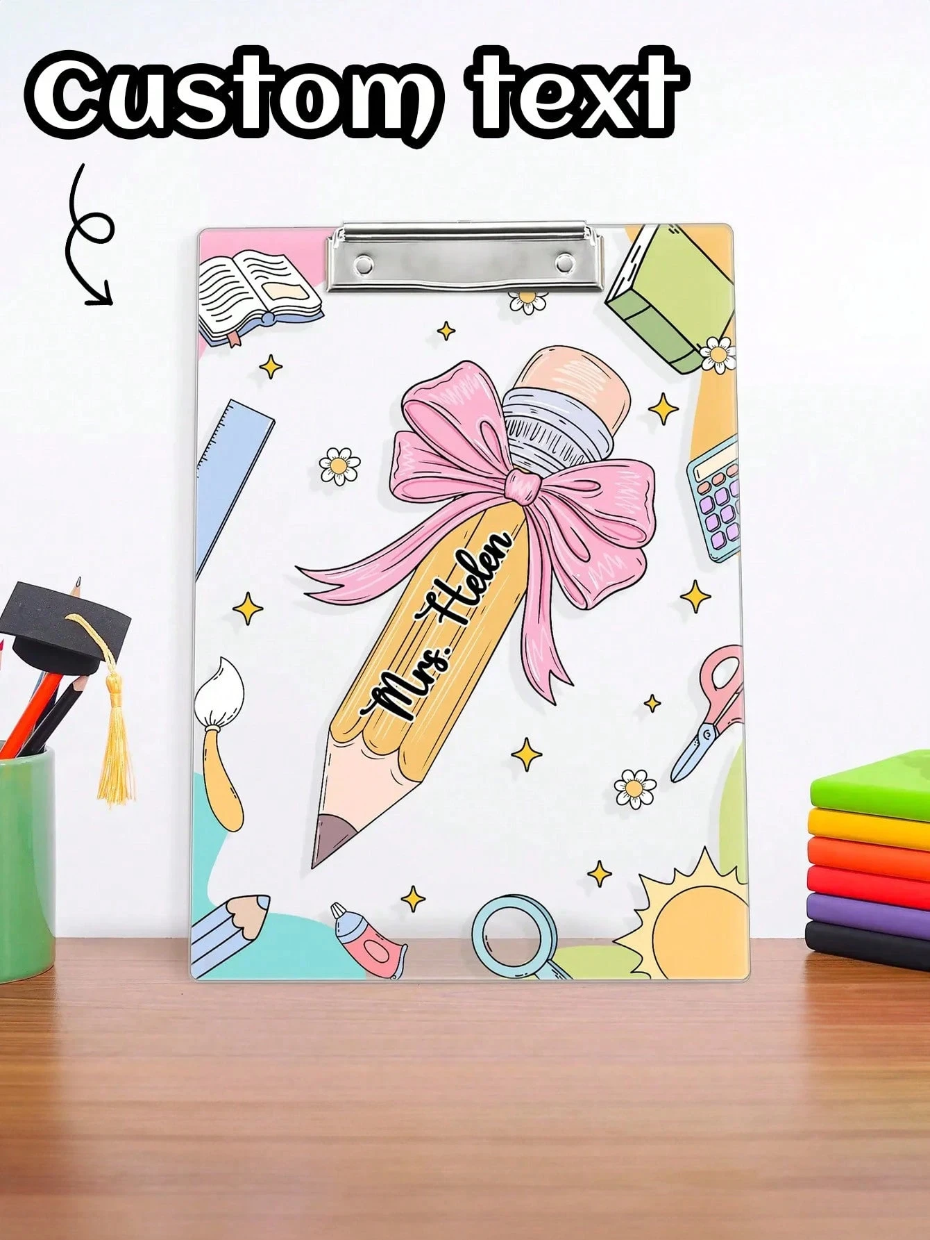22.3*30.5CM Customized Bow Folder,Teacher Nurse Office File Clipboard,Documents Collection, Personalized Name Special File Board