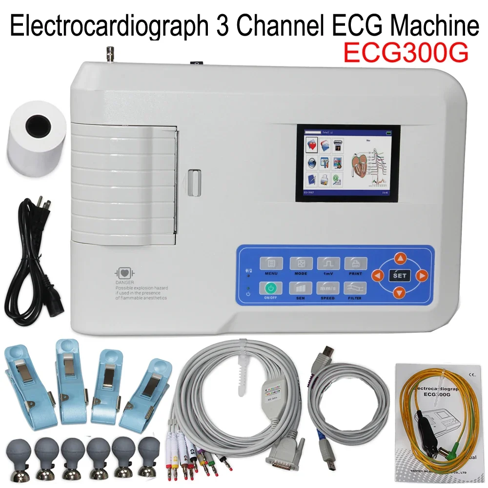 ECG300G Digital Electrocardiograph 3 Channel 12 Leads ECG Machine 4.3